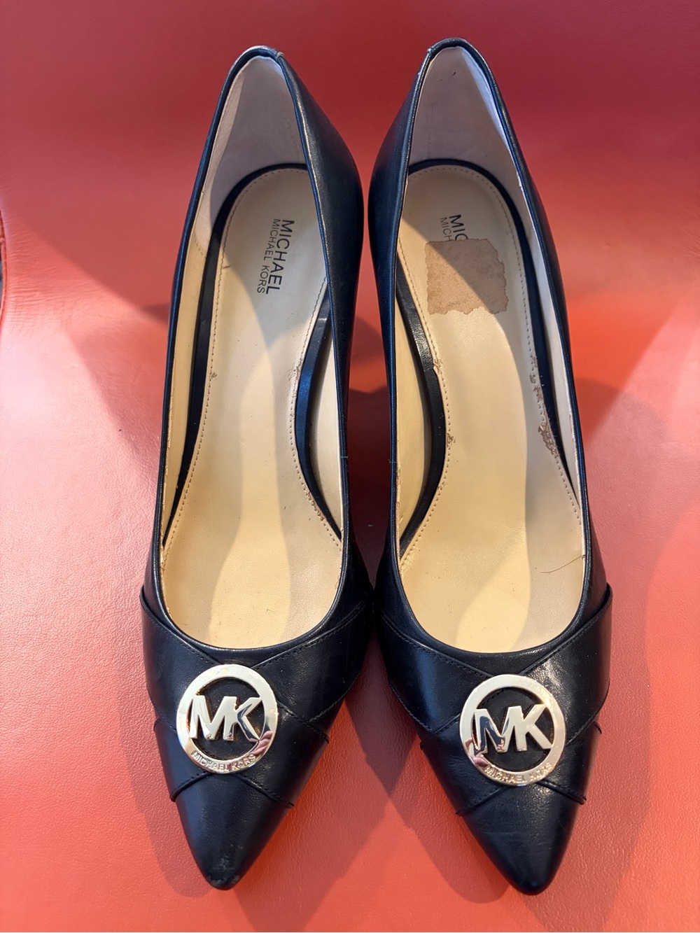 Michael Kors Black Leather Pointed MK Logo Pumps